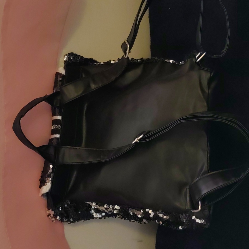 Black Sequin Backpack With Smiley Patch - image 3